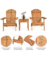 Costway 3PCS Patio Wooden Adirondack Chair Table Set Folding Seat Furniture Garden