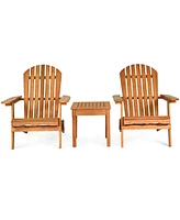 Costway 3PCS Patio Wooden Adirondack Chair Table Set Folding Seat Furniture Garden