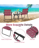 Gymax Set of 4 Patio Folding Web Chair Set Portable Beach Camping Chair Red