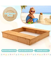 Costway Kids Wooden Sandbox w/ Bench Seats & Storage Boxes Children Outdoor Playset