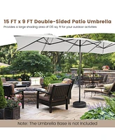 Costway 15FT Double-Sided Patio Market Umbrella Large Crank Handle Vented Outdoor Twin