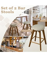 Costway Set of 2 Swivel Bar Stools Upholstered Counter Height Chairs with Rubber Wood Legs