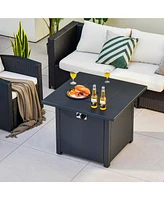 32'' Square Propane Gas Fire Pit Table with Glass Stones Rain Cover
