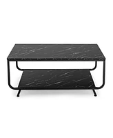 Costway Coffee Table 2-Tier Modern Marble Coffee Table W/ Storage Shelf