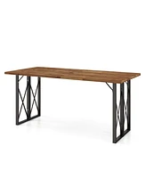 Costway 67'' Patio Rectangle Table Heavy-Duty Acacia Wood Dining Table with Umbrella Hole