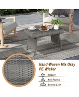 Costway Patio Folding Rattan Wicker Side Table End Coffee Table Portable Garden