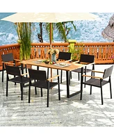 Gymax Patented 7PCS Patio Garden Dining Set Outdoor Dining Furniture Set w/ Umbrella Hole