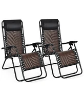2PCS Patio Rattan Zero Gravity Lounge Chair Folding Recliner Headrest
