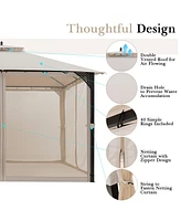 Costway 12' x 10' Outdoor Patio Gazebo Canopy Shelter Double Top Sidewalls Netting