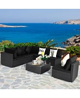 Gymax 7PCS Rattan Patio Conversation Set Sectional Furniture Set w/ Cushion
