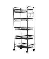 Costway Folding Shopping Cart Jumbo Basket Rolling Utility Trolley Adjustable Handle