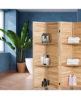 Costway 4 Panel Folding Room Divider Screen W/3 Display Shelves 5.6 Ft Tall