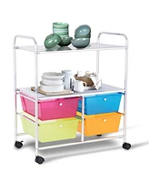 Costway 4 Multifunctional Drawers Rolling Storage Cart Rack Shelves Shelf Home Office