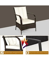 Costway 3 Pcs Patio Rattan Furniture Set Coffee Table & 2 Rattan Chair