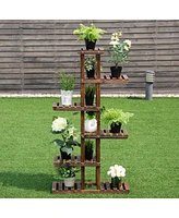 Costway 6 Tier 11 Pots Wooden Plant Flower Display Stand Wood Shelf
