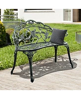 Costway Patio Garden Bench Chair Style Porch Cast Aluminum Outdoor Rose