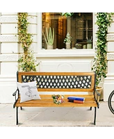 Costway 49 1/2'' Patio Park Garden Bench Porch Path Chair Outdoor Deck Cast Iron Hardwood