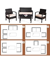 Costway 4PCS Patio Rattan Conversation Furniture Set Cushioned Seat