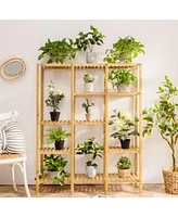 Costway Multifunctional Bamboo Shelf Storage Organizer Rack Plant Stand Display Closet