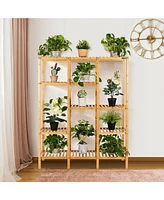 Costway Multifunctional Bamboo Shelf Storage Organizer Rack Plant Stand Display Closet