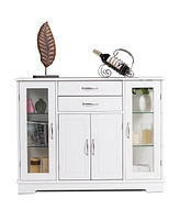 Costway Buffet Storage Cabinet Console Cupboard W/Glass Door Drawers