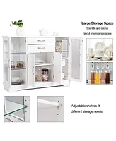 Costway Buffet Storage Cabinet Console Cupboard W/Glass Door Drawers