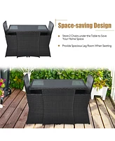 3PCS Patio Rattan Furniture Set Cushion Sofa Armrest Garden Deck