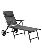Costway Patio Lounge Chair W/ Wheels Neck Pillow Aluminum Frame Adjustable