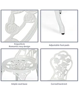 Costway 3PCS Cast Aluminum Patio Bistro Furniture Set Rose Design Outdoor