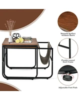 Nesting Coffee Table Set of 2 Industrial Stackable Side Table