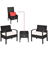 Costway 3PC Outdoor Patio Rattan Furniture Set Storage Coffee Table Cushioned Sofa