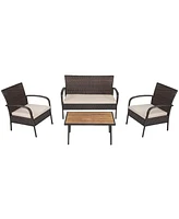 Costway 4PCS Patio Rattan Furniture Set Outdoor Conversation Set