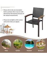 Costway Set of 4 Outdoor Patio Pe Rattan Dining Chairs Armrest Stackable Garden