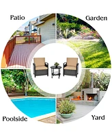 Costway 3PCS Patio Rattan Furniture Set Cushioned Sofa Storage Table W/ Shelf Garden