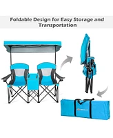 Costway Portable Folding Camping Canopy Chairs w/ Cup Holder Cooler