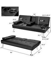 Costway Convertible Folding Futon Sofa Bed Leather