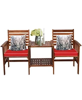 Costway Patio Loveseat Conversation Set Acacia Wood Chair Coffee Table