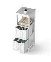 Costway Floor Cabinet Multifunction Bathroom Storage Organizer Rack w/2 Drawers