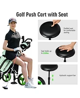 Costway Folding 3 Wheels Golf Push Cart W/Seat Scoreboard Adjustable Handle