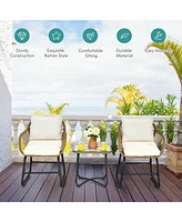 Sugift 3-Piece Patio Bistro Set with 2 Rattan Chairs and Square Glass Coffee Table