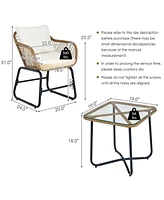 Sugift 3-Piece Patio Bistro Set with 2 Rattan Chairs and Square Glass Coffee Table