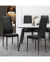 Sugift Set of 4 High Back Dining Chairs with Pvc Leather and Non-Slip Feet Pads