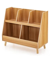 5-Cube Kids Bookshelf and Toy Organizer Wooden Storage Bookcase with Wood Legs