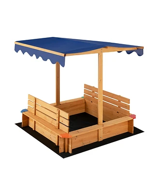 Slickblue Kids Wooden Sandbox with Canopy and 2 Bench Seats