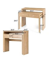 Extendable Computer Desk with Pull Out Secondary Desk-Natural