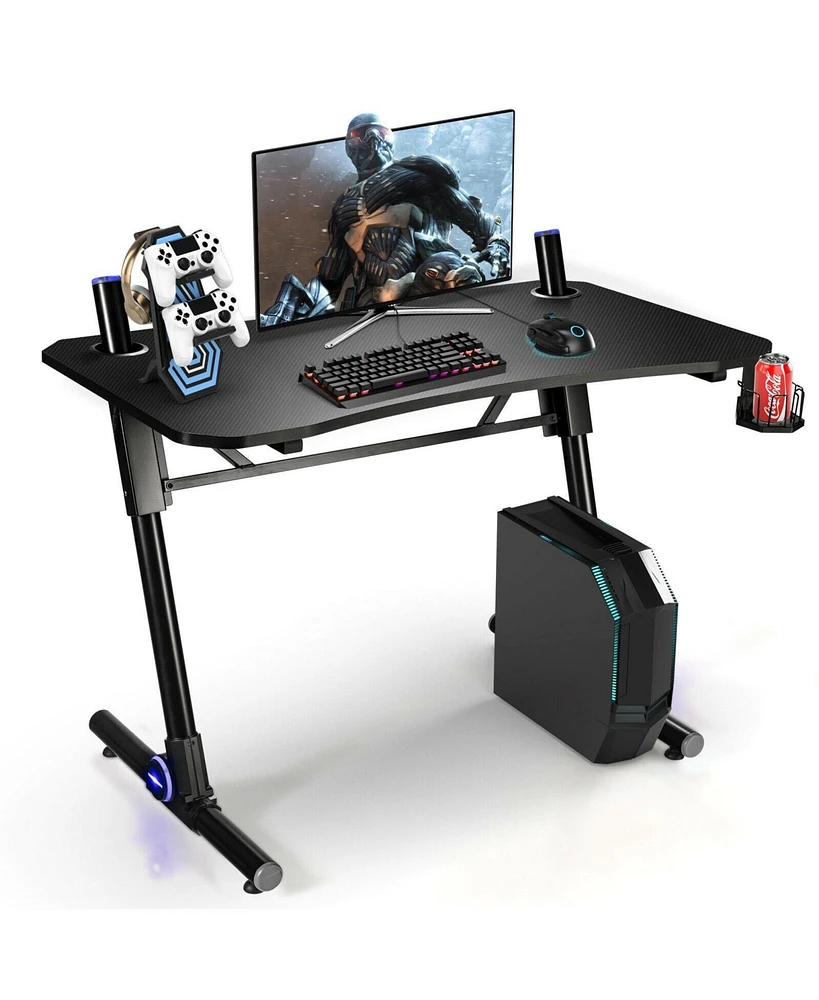 Slickblue 43.5 Inch Height Adjustable Gaming Desk with Blue Led Lights