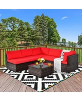 Gymax 6PCS Rattan Outdoor Sectional Sofa Set Patio Furniture Set w/ Cushions