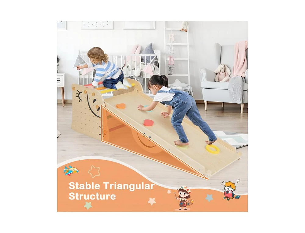 Slickblue Wooden Climbing Toy Triangle Climber Set with Seesaw-Multicolor