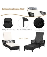 Gymax Set of 2 Adjustable Patio Rattan Lounge Chair Chaise Recliner w/ Cushion & Pillow