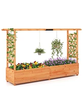 Costway 1 Pcs Raised Garden Bed with Trellis Hanging Roof Planter Box Drainage Holes for Patio